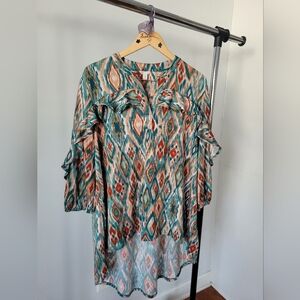 Patterned Multicolor High-Low Women's Blouse